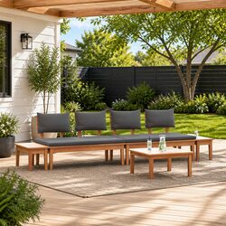 Five-Piece Outdoor Seating Set – Teak Wood and Cushions