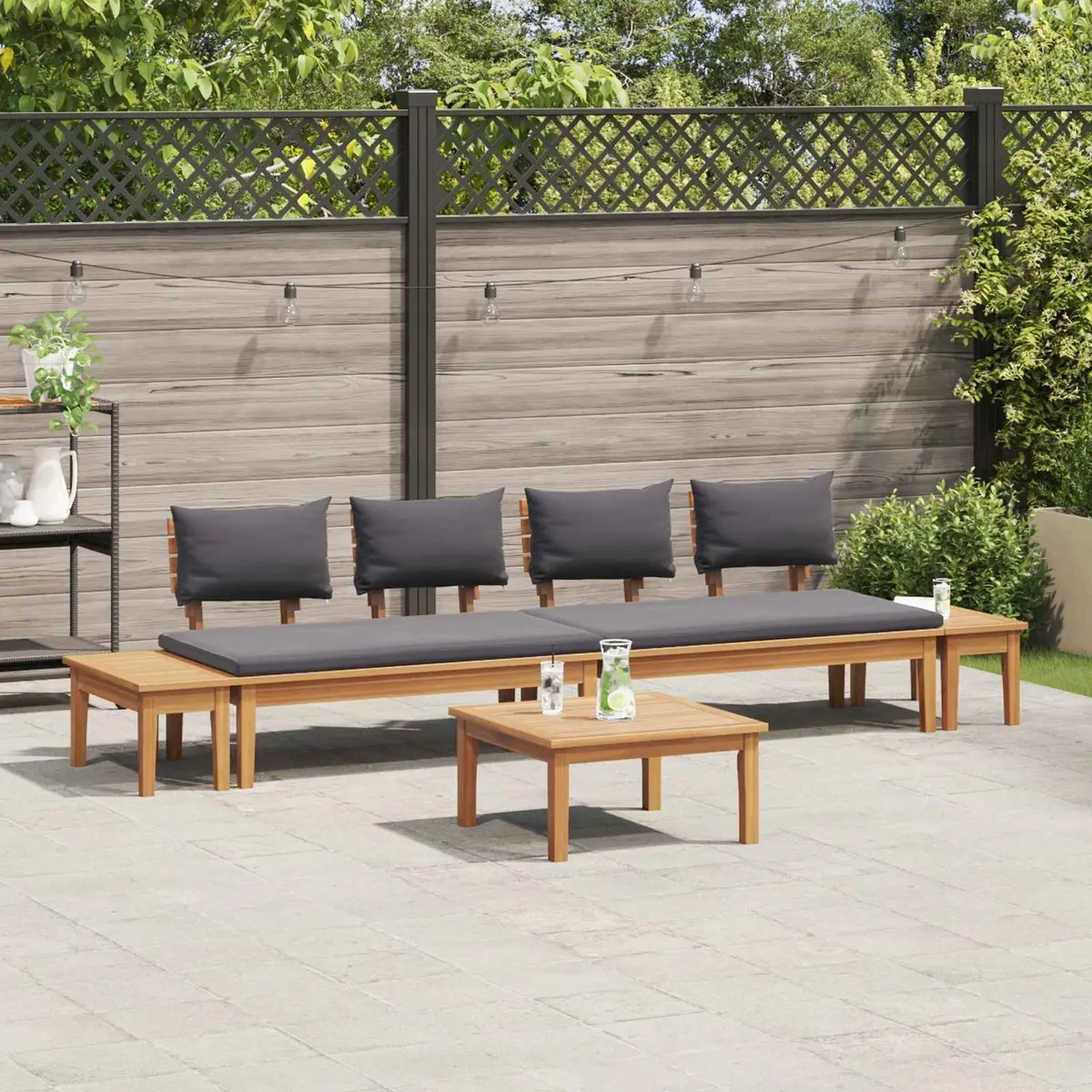 Garden Sofa Set 5 Pieces Outdoor Furniture Brown Grey Modern Seating Patio