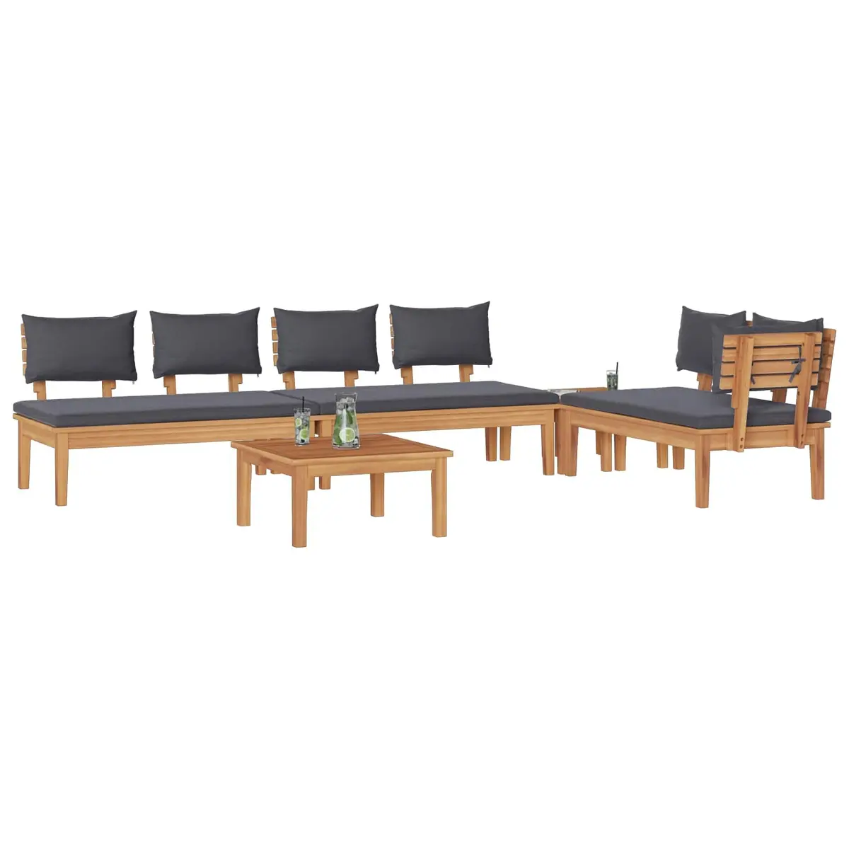 5 Piece Modular Garden Sofa Set with Teak Wood Frame