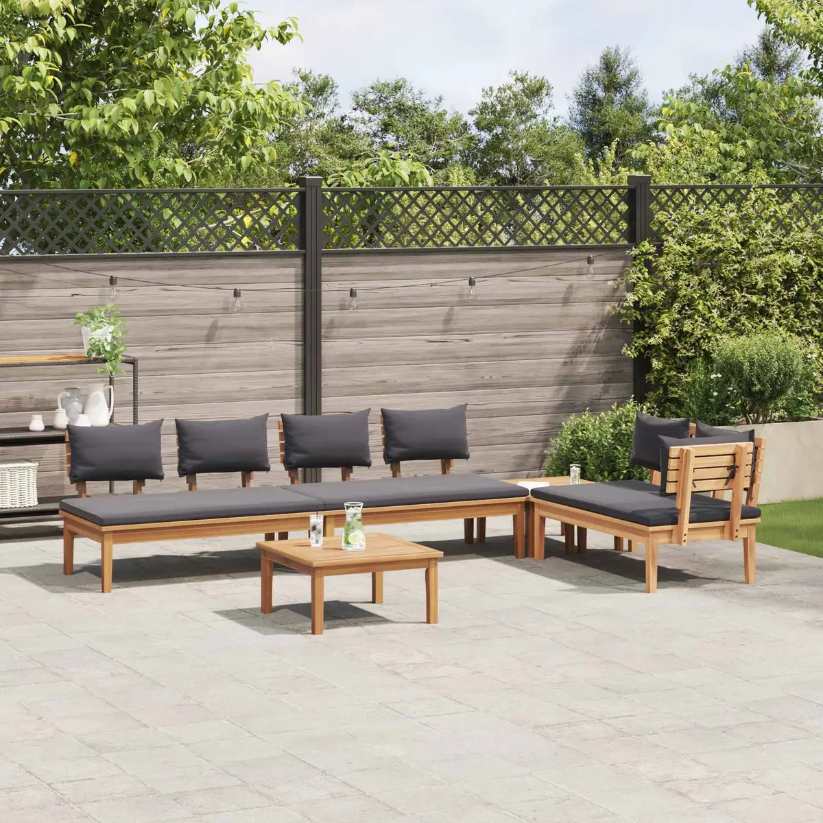 5 Piece Modular Garden Sofa Set with Teak Wood Frame