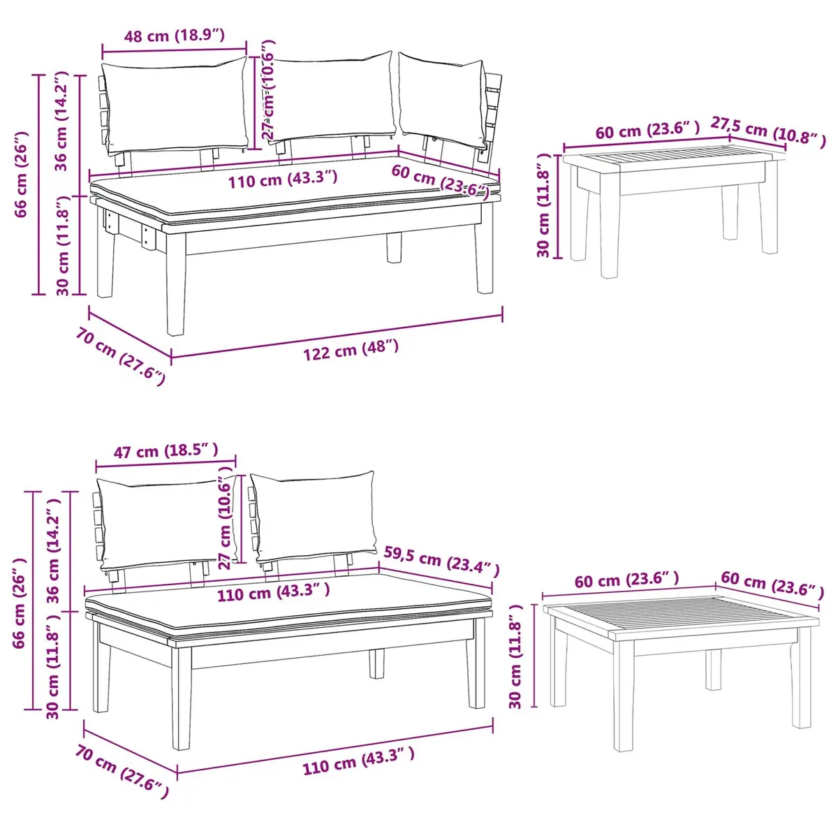 4 Piece Outdoor Garden Sofa Set Patio Seating Furniture Brown Grey