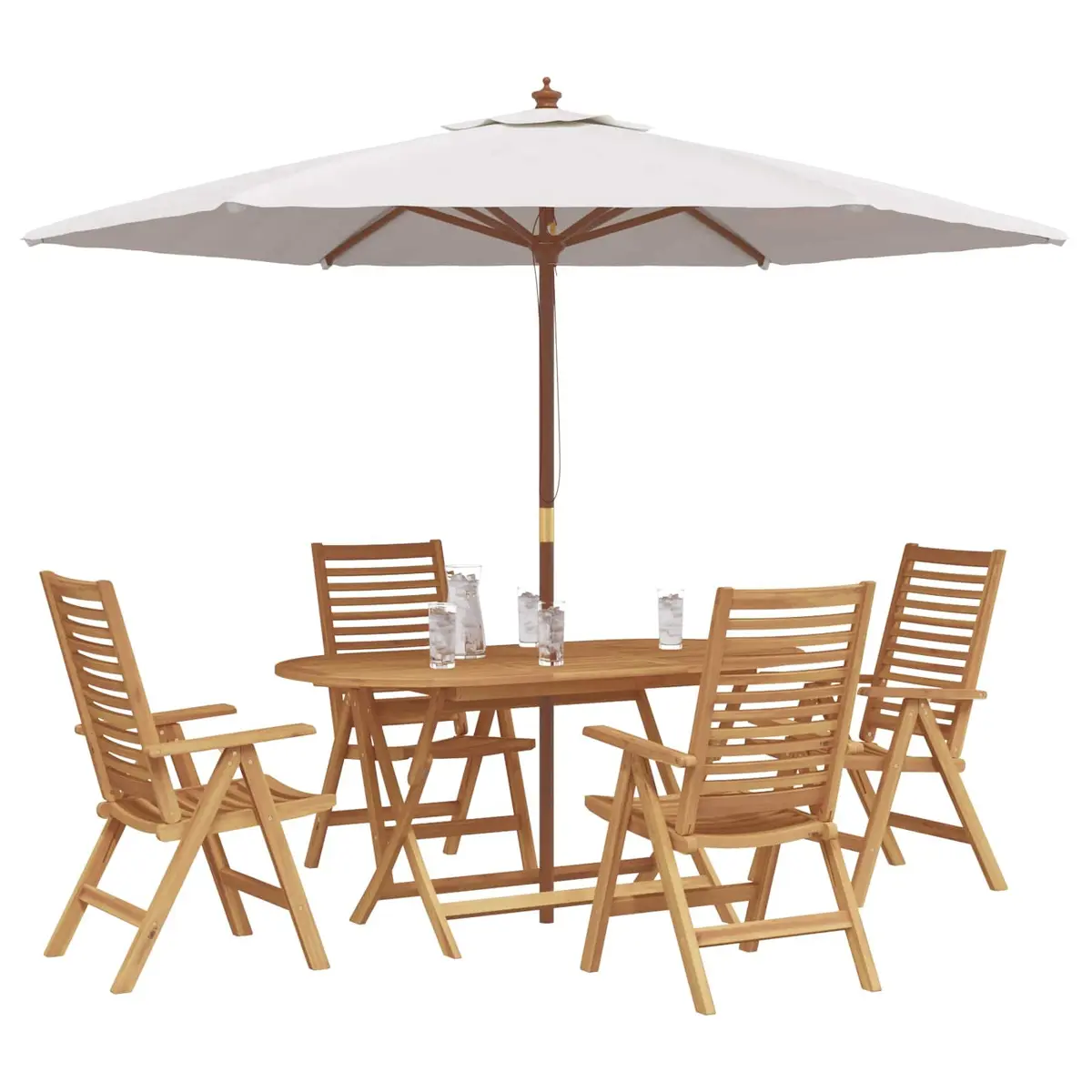 Garden Dining Set Outdoor Furniture 5 Pieces Brown Teak Wood