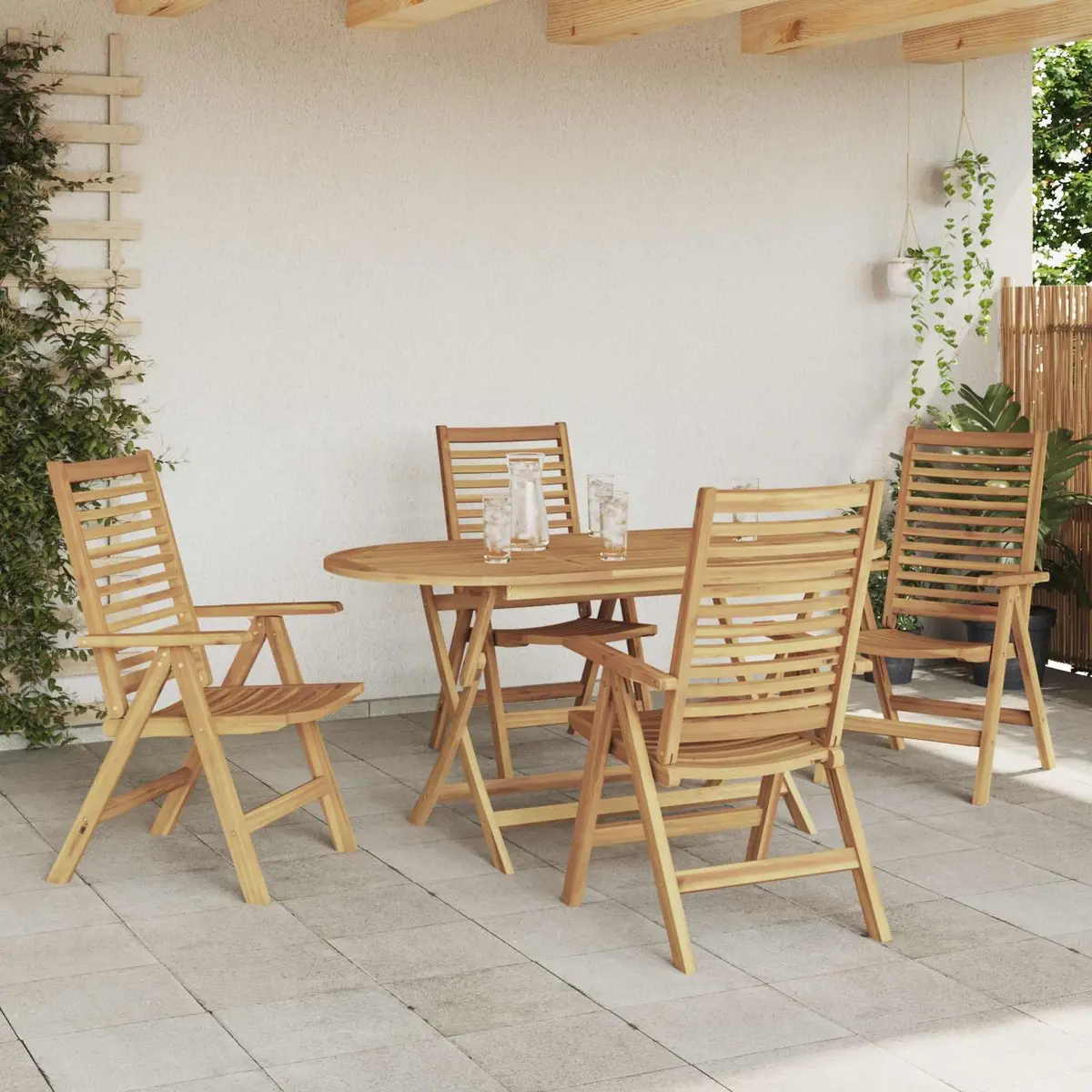 Garden Dining Set Outdoor Furniture 5 Pieces Brown Teak Wood