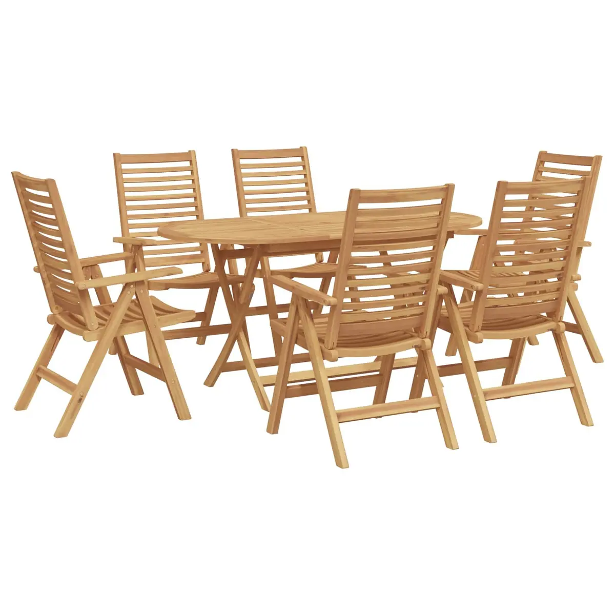 Garden Dining Set 7 Piece Outdoor Furniture Brown Teak Wood Table Chairs