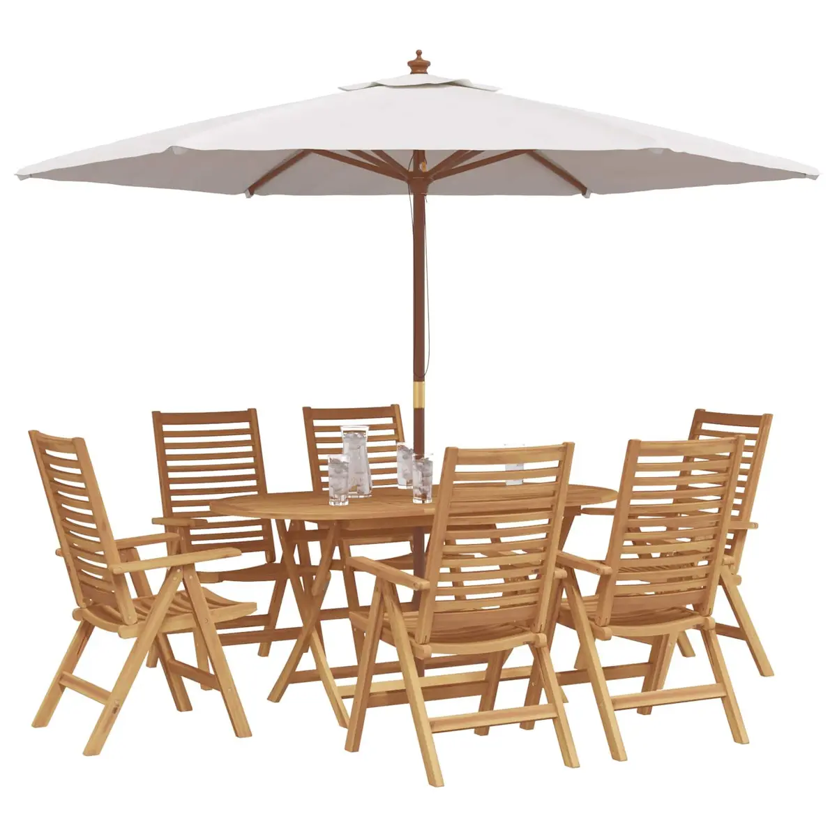 Garden Dining Set 7 Piece Outdoor Furniture Brown Teak Wood Table Chairs