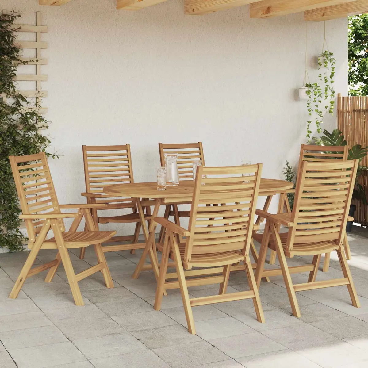 Garden Dining Set 7 Piece Outdoor Furniture Brown Teak Wood Table Chairs