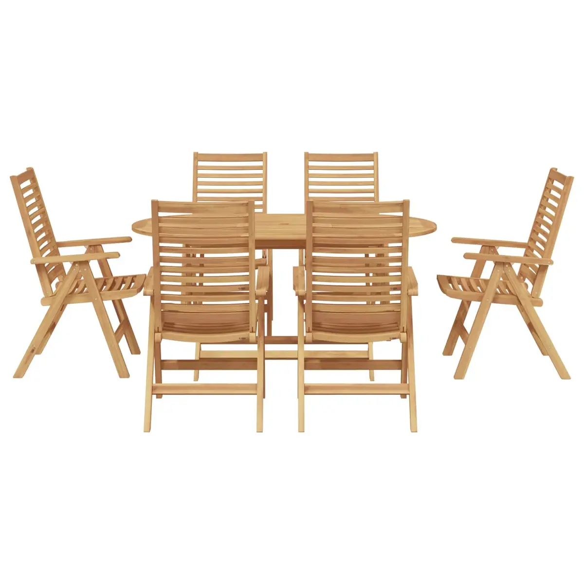 Garden Dining Set 7 Piece Outdoor Furniture Brown Teak Wood Table Chairs