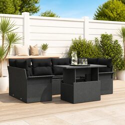 7-Piece Modular Garden Sofa Set in Black with Cushions