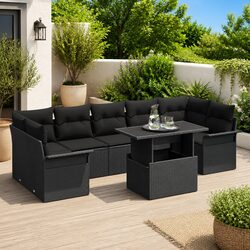 Specifications of 8-Piece Black Poly Rattan Garden Sofa Set