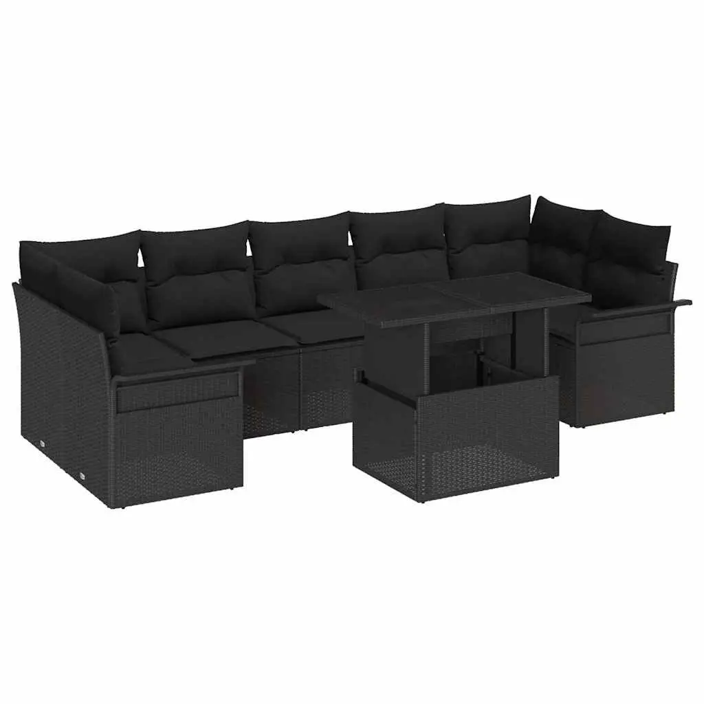 Black Poly Rattan Outdoor 8 Piece Modular Sofa Set for Garden and Patio