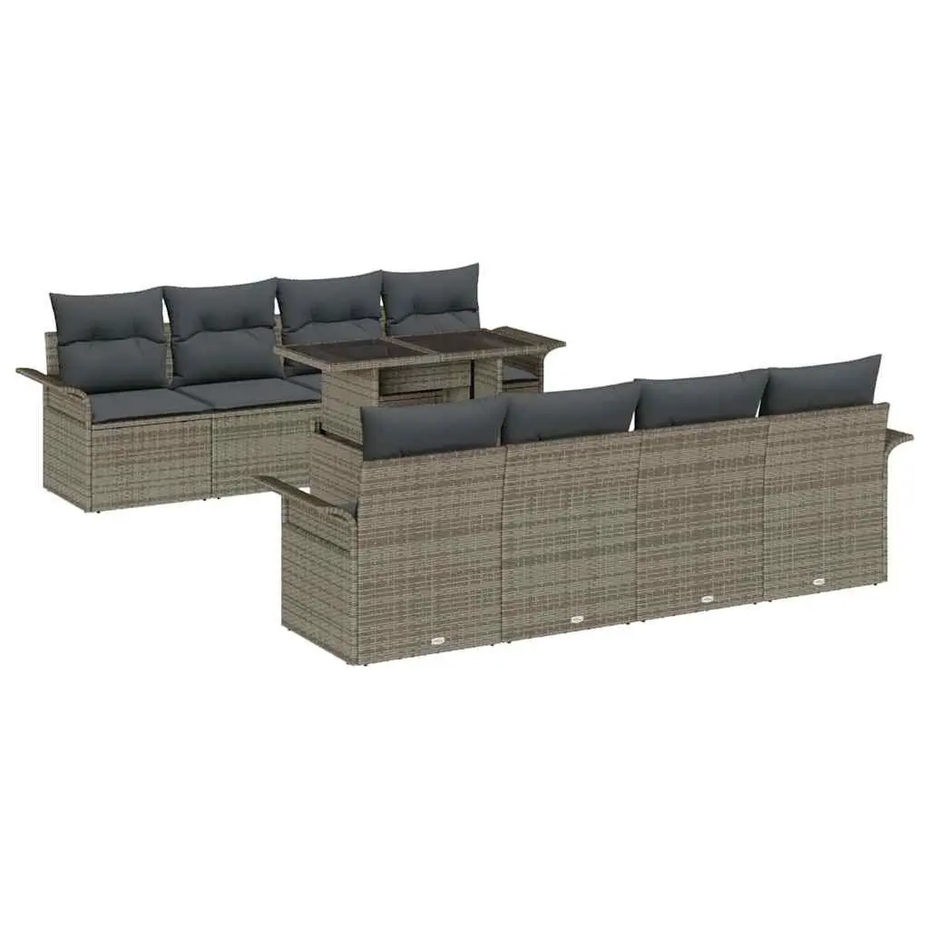 Modular Garden Sofa Set Outdoor Patio Furniture 9 Pieces Grey Poly Rattan