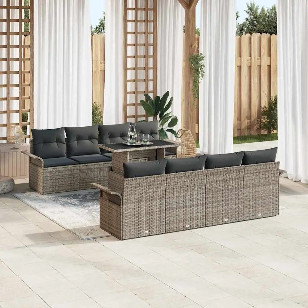 Modular Garden Sofa Set Outdoor Patio Furniture 9 Pieces Grey Poly Rattan