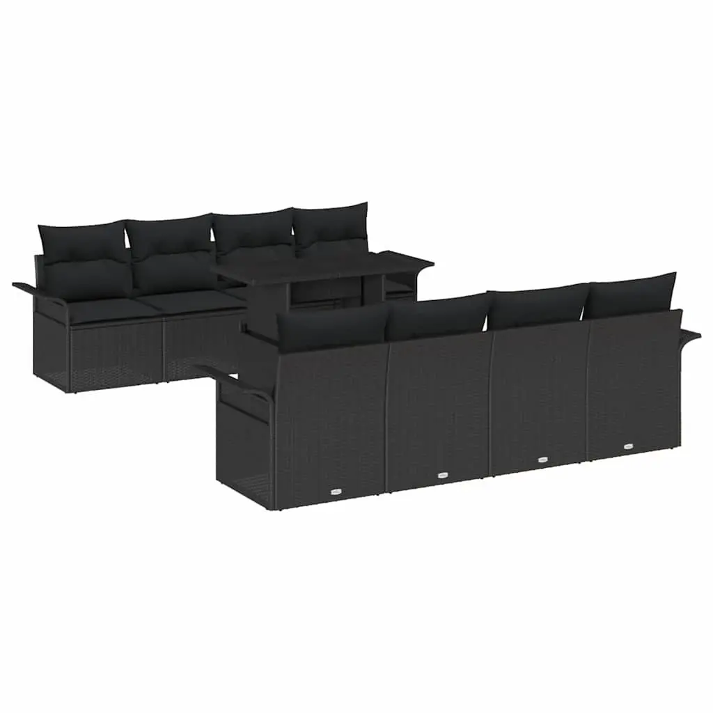 Modular Garden Sofa Set 9 Piece Outdoor Furniture Black Poly Rattan with