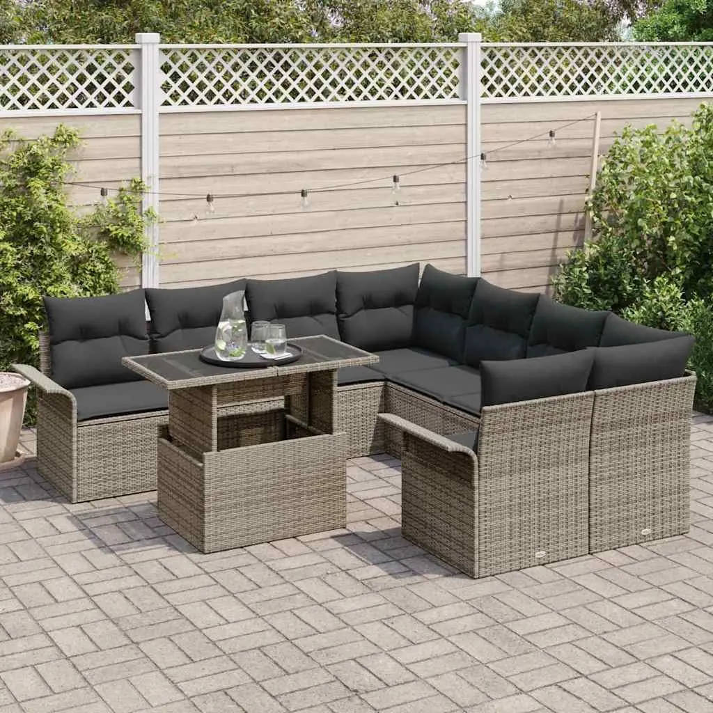 Modular Garden Sofa Set Outdoor Use 9 Piece Grey Poly Rattan Furniture