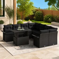 Specifications for 9-Piece Modular Black Garden Sofa Set