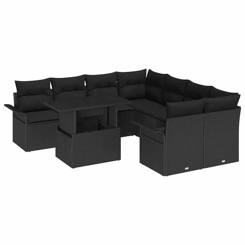9-Piece Modular Black Garden Sofa Set