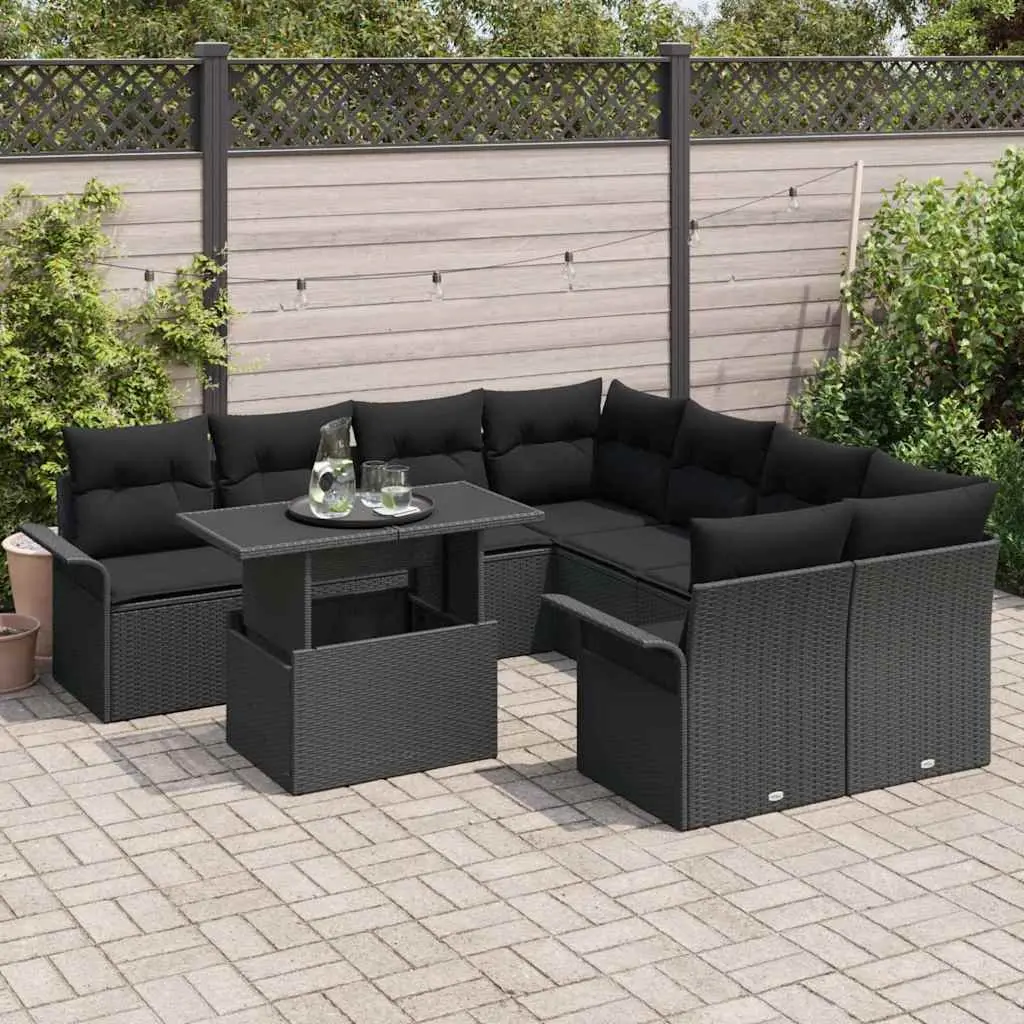 9-Piece Modular Black Garden Sofa Set