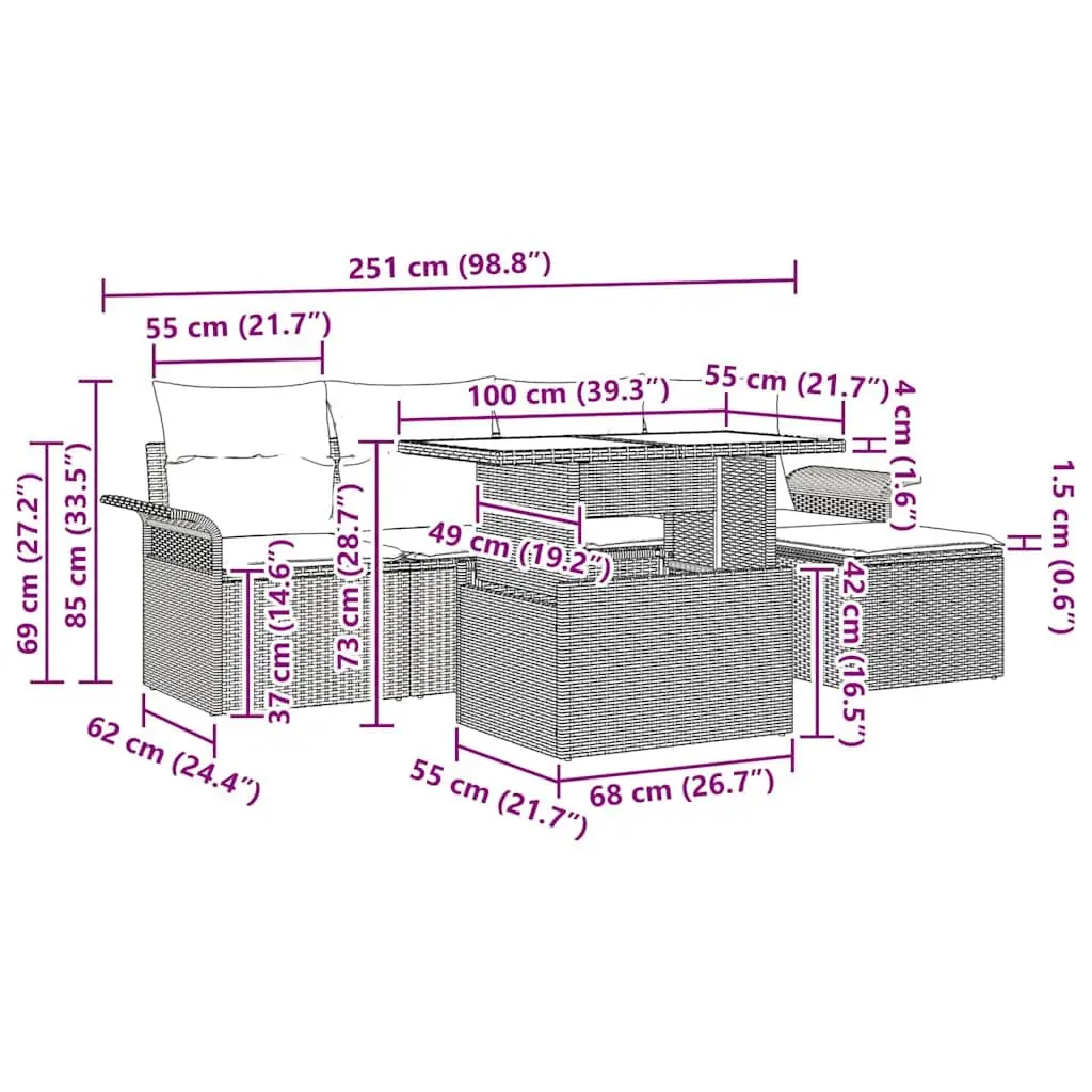 Garden Sofa Set Outdoor Furniture 6 Piece Grey Poly Rattan Modular Lounge