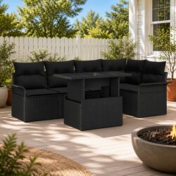 Modular Garden Sofa Set - 6 Pieces, Black Poly Rattan