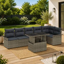 7 Piece Garden Sofa Set: Grey Poly Rattan Specifications