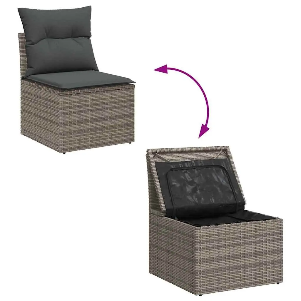 7 Piece Garden Sofa Set Outdoor Modular Grey Poly Rattan with Cushions