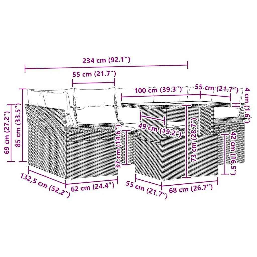 7 Piece Garden Sofa Set Outdoor Modular Grey Poly Rattan with Cushions