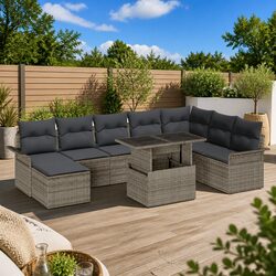 9-Piece Garden Sofa Set: Grey Rattan with Steel Frame