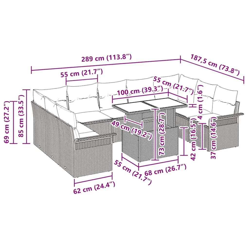 Modular Garden Sofa Set for Patio and Garden Grey Poly Rattan 10 Pieces