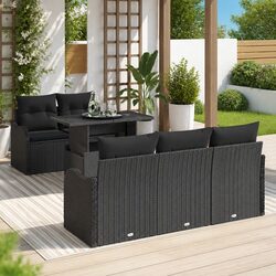 Outdoor Modular Sofa Set - 6 Pieces, Black Poly Rattan