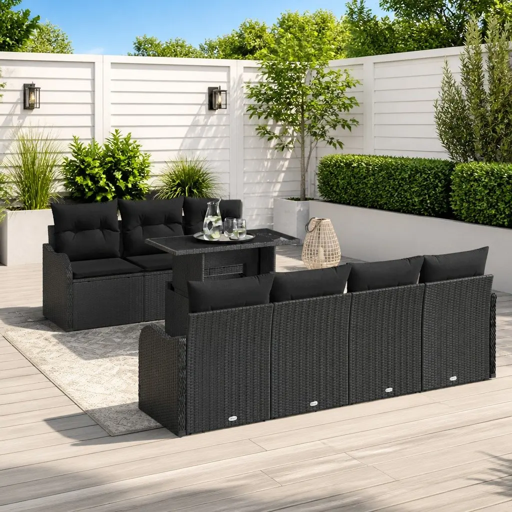 8-Piece Modular Garden Sofa Set with Black Poly Rattan