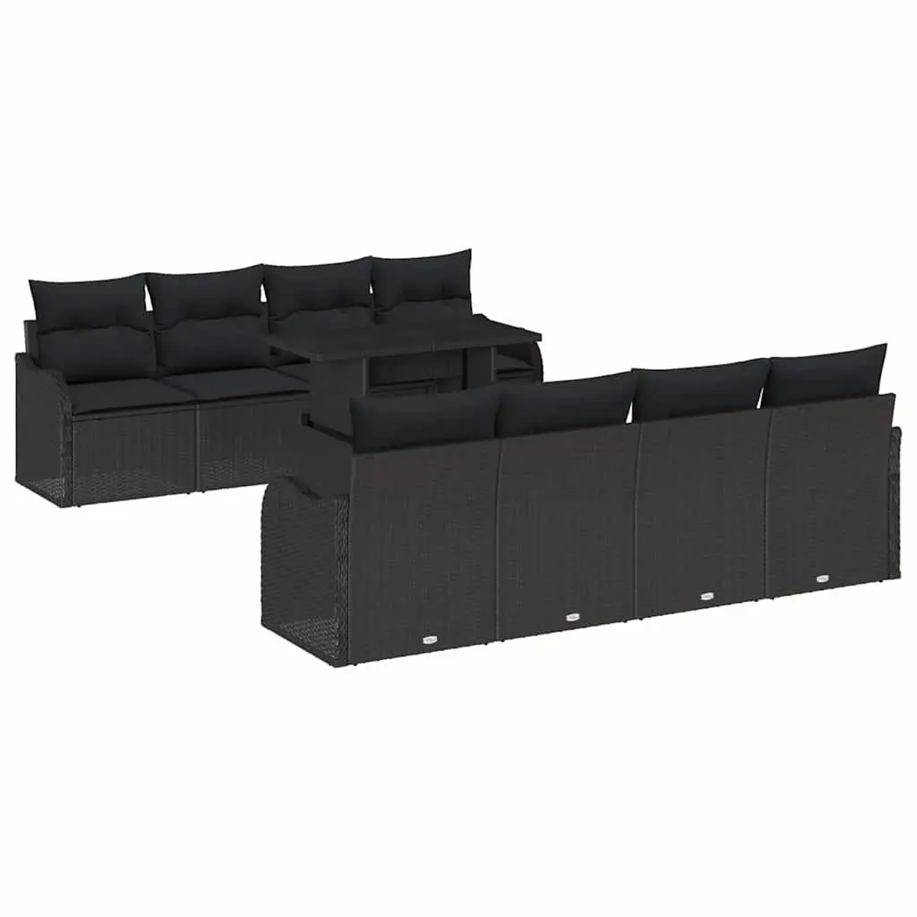 Modular Garden Sofa Set 9 Piece Black Poly Rattan Outdoor Patio Furniture with