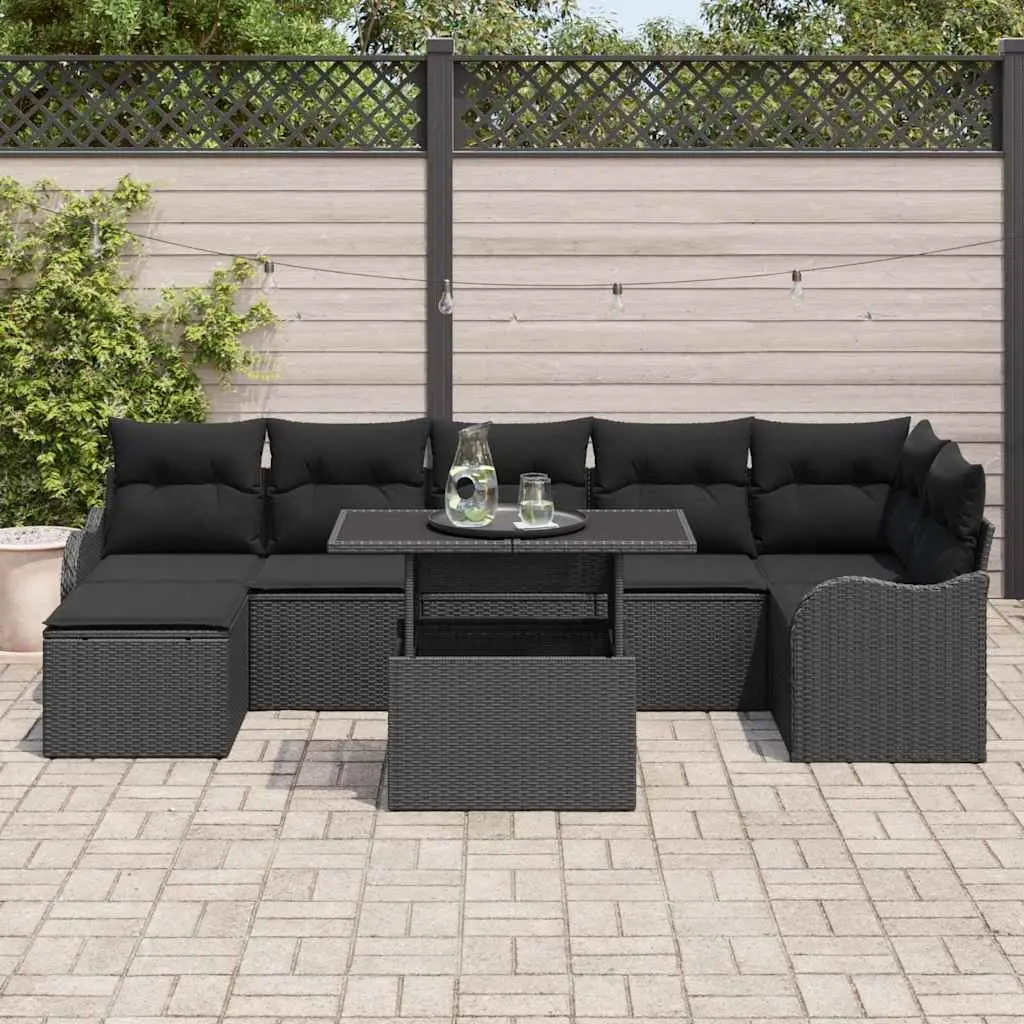 Outdoor Garden Sofa Set 8pcs Modular Black Poly Rattan Patio Seating with