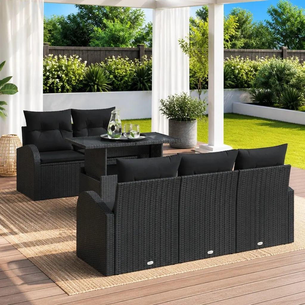 Modular Garden Sofa Set Outdoor Seating 6 Pieces Black Poly Rattan with Cushions