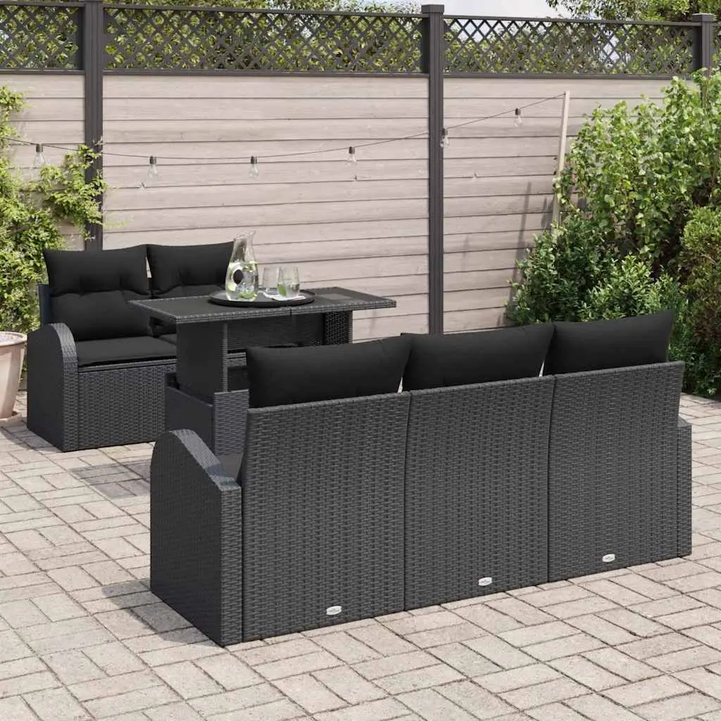 Modular Garden Sofa Set Outdoor Seating 6 Pieces Black Poly Rattan with Cushions