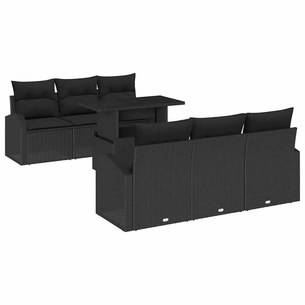 Garden Sofa Set 7 Pieces Black Poly Rattan Modular Outdoor Seating with Cushions