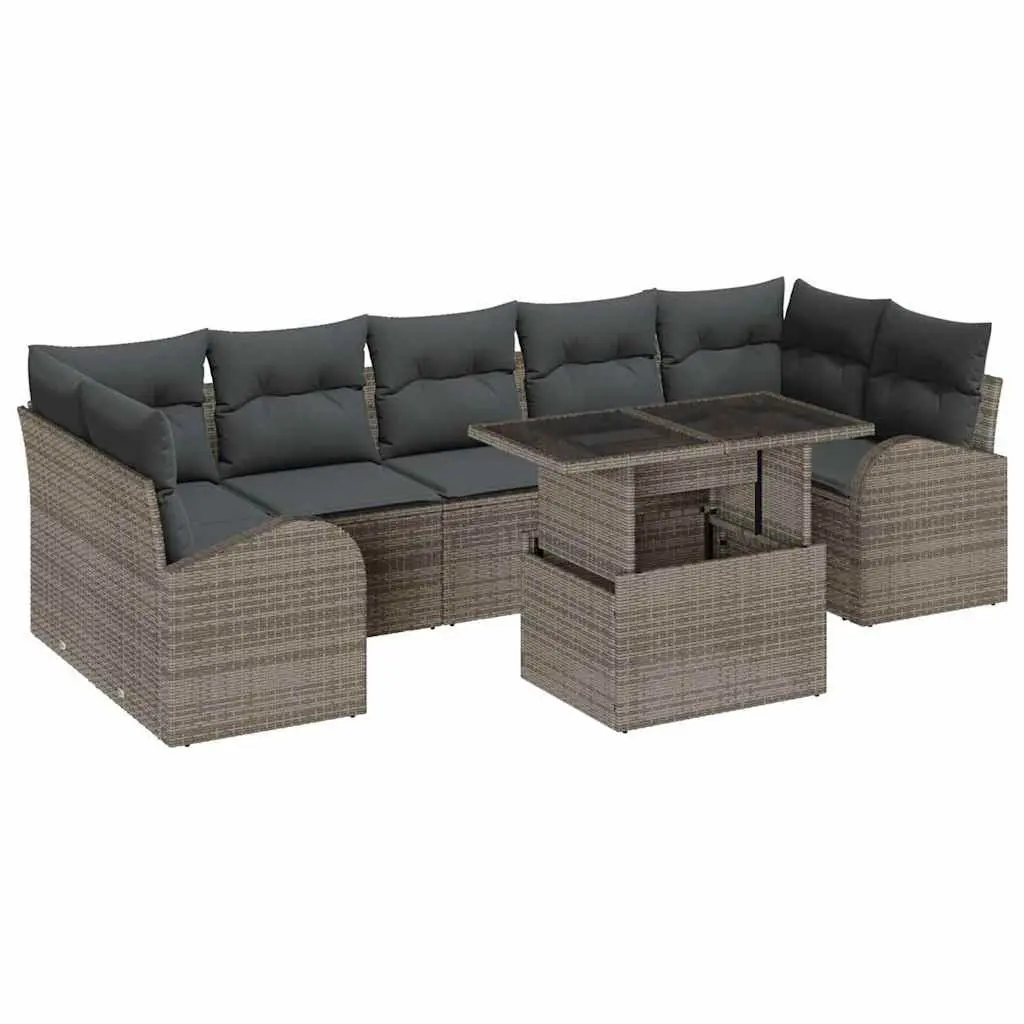 Garden Sofa Set 8pcs Modular Outdoor Seating Grey Poly Rattan with Cushions