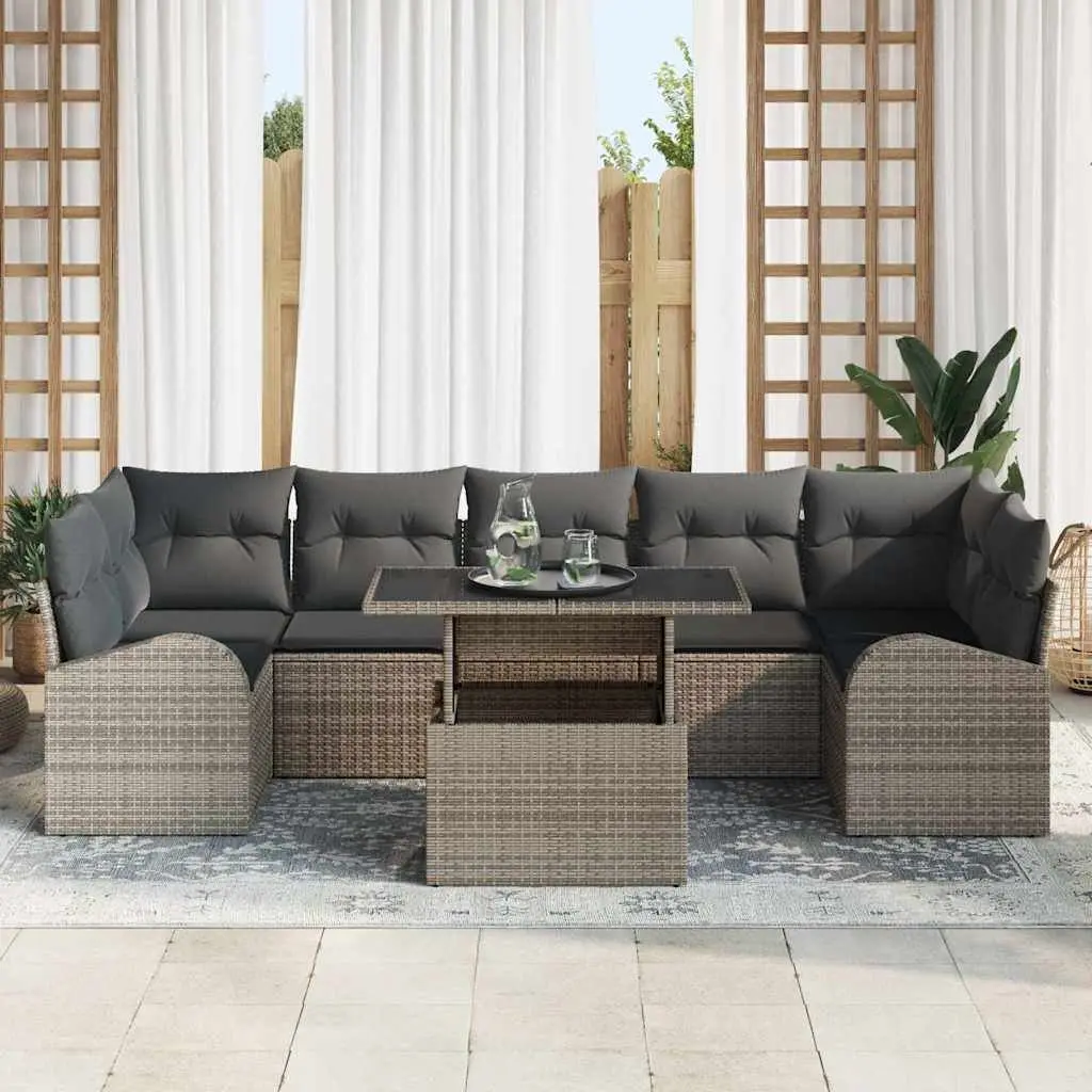 Garden Sofa Set 8pcs Modular Outdoor Seating Grey Poly Rattan with Cushions