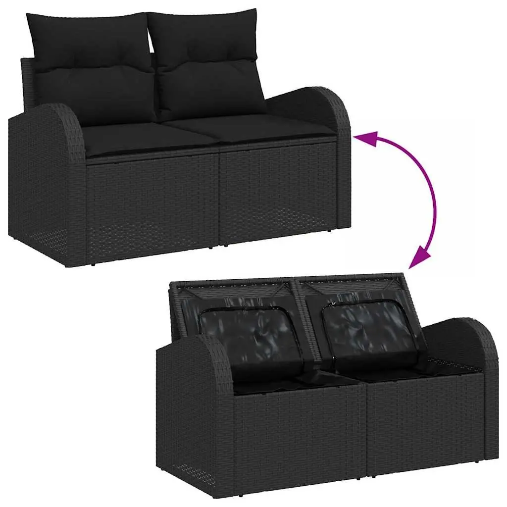 9-Piece Black Poly Rattan Sofa Set
