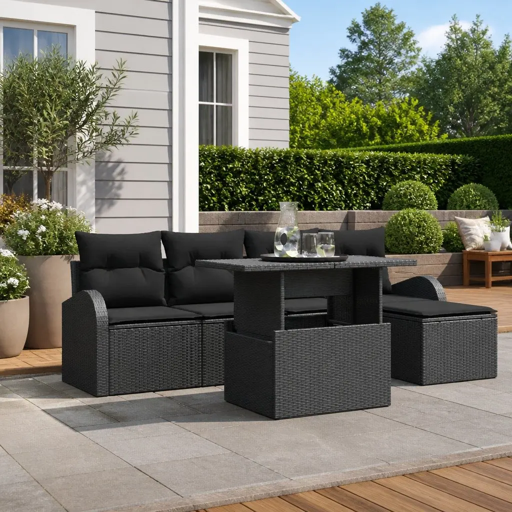 6 Piece Black Garden Sofa Set