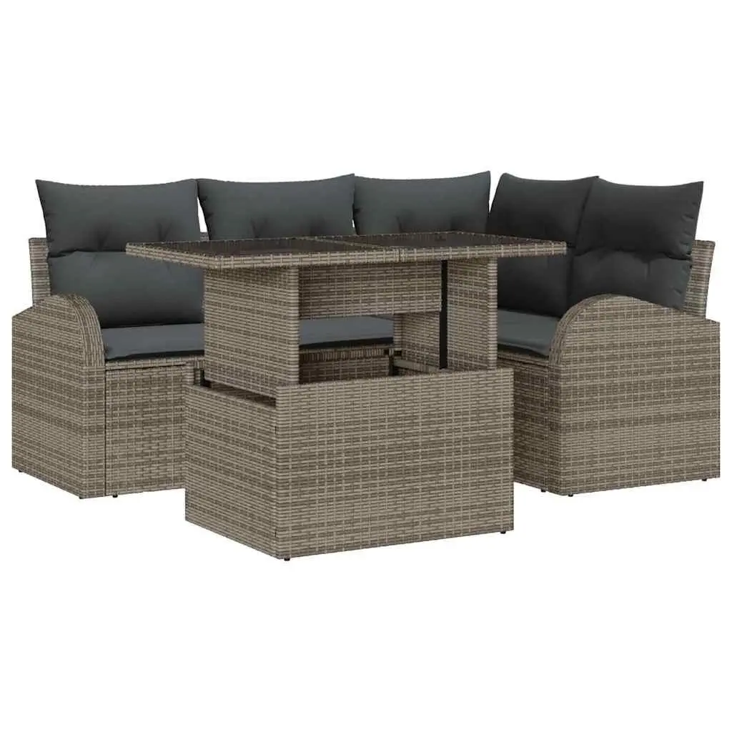 Modular Garden Sofa Set for Outdoor Use 5 Piece Grey Poly Rattan