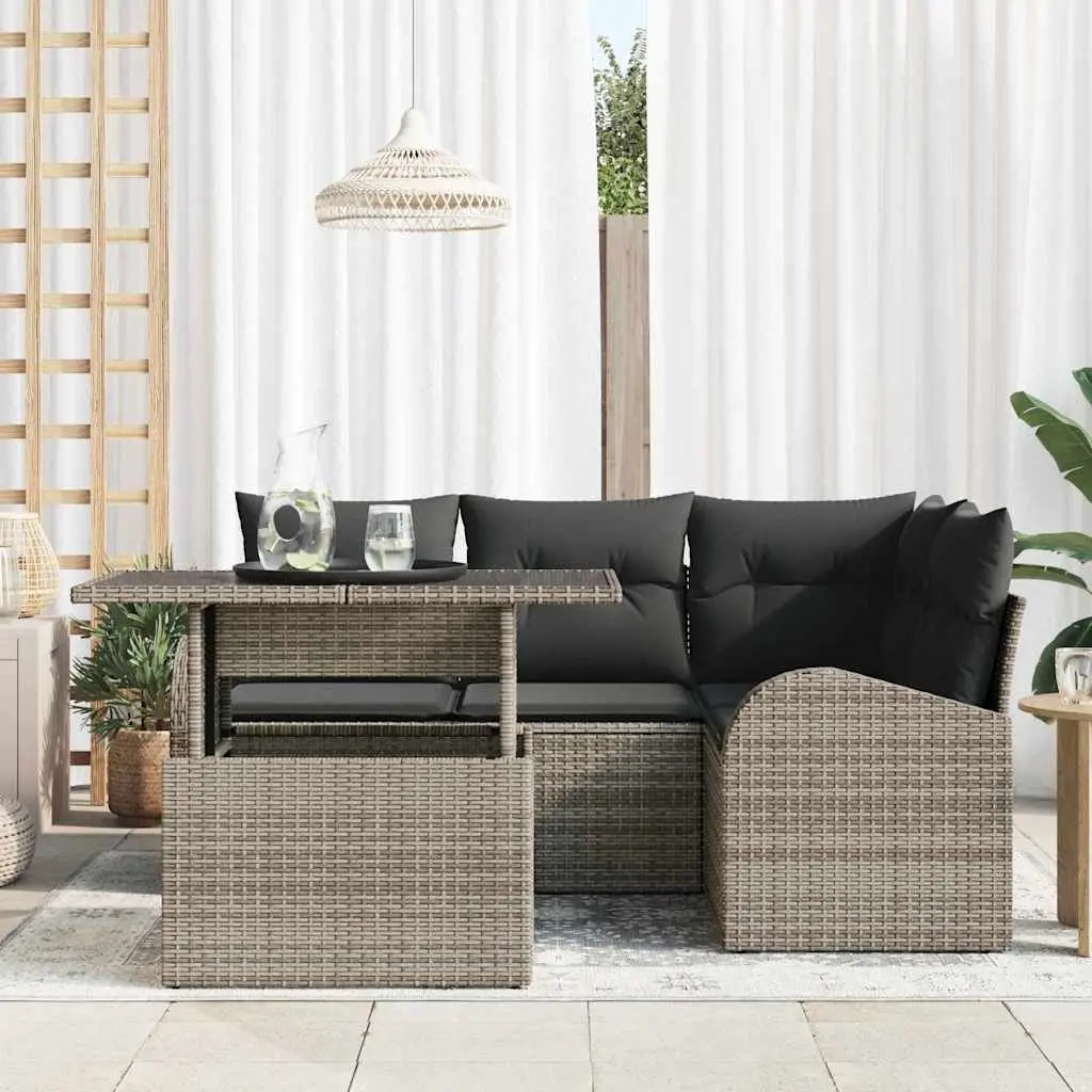 Modular Garden Sofa Set for Outdoor Use 5 Piece Grey Poly Rattan