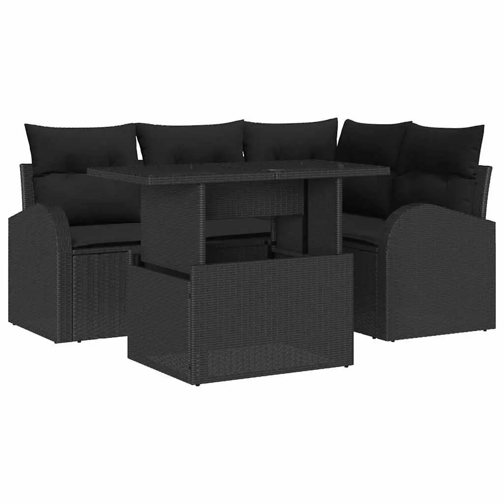 5 Piece Outdoor Modular Sofa Set for Garden Patio Black Poly Rattan