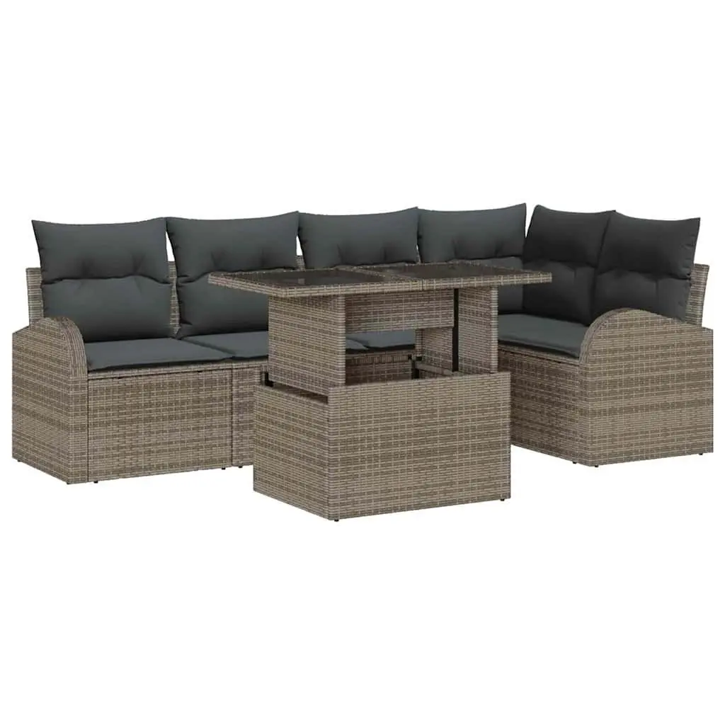 Modular Garden Sofa Set 6 Pieces Outdoor Seating Grey Poly Rattan with Cushions