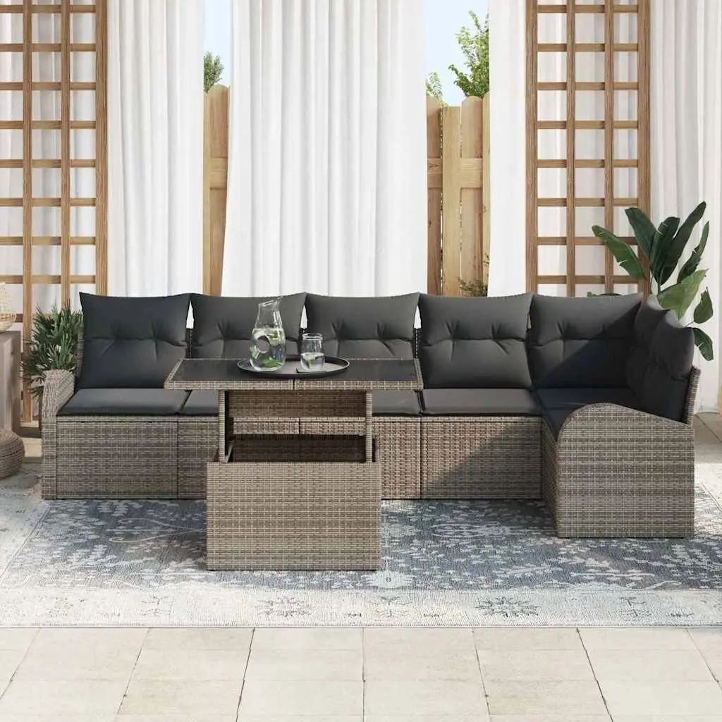 Modular Garden Sofa Set 7 Piece Outdoor Seating Grey Poly Rattan with Cushions