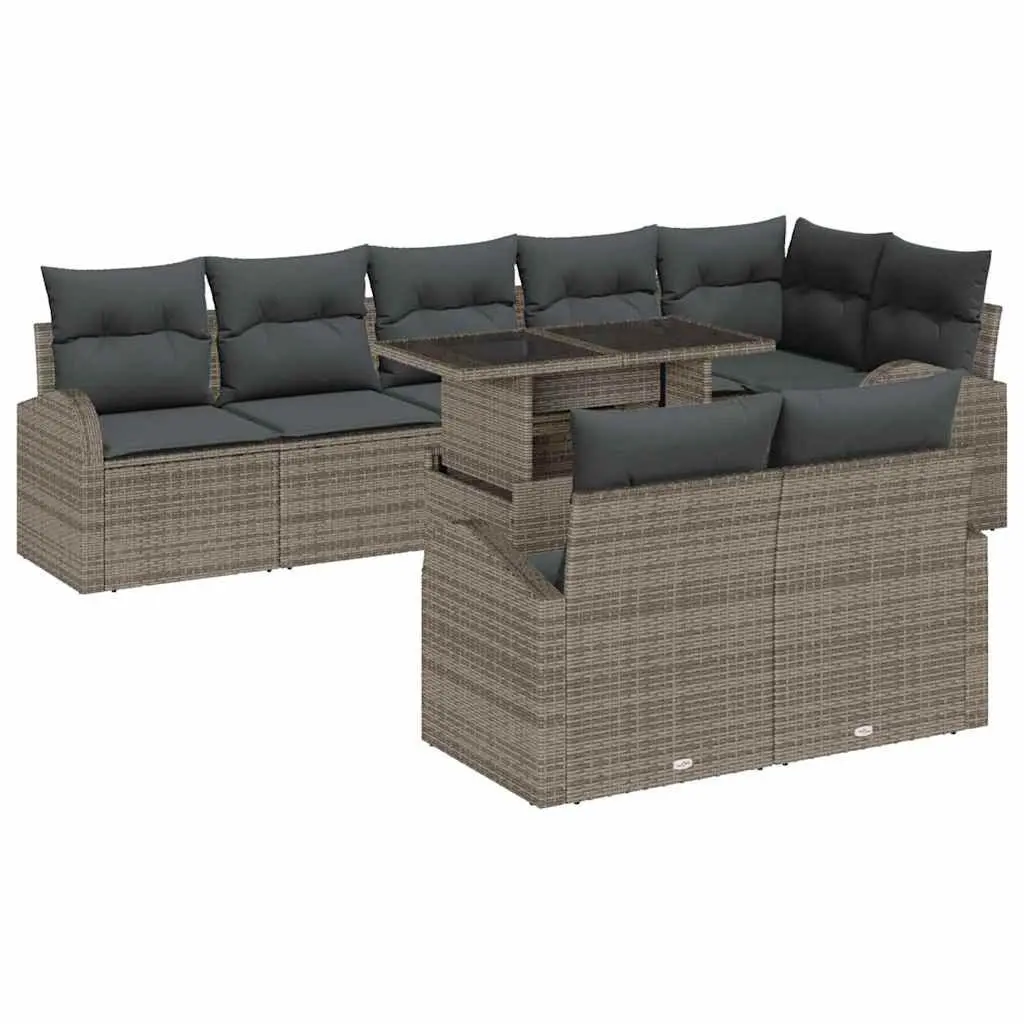 Garden Sofa Set 9 pcs Grey Poly Rattan Modular Outdoor Furniture with Storage