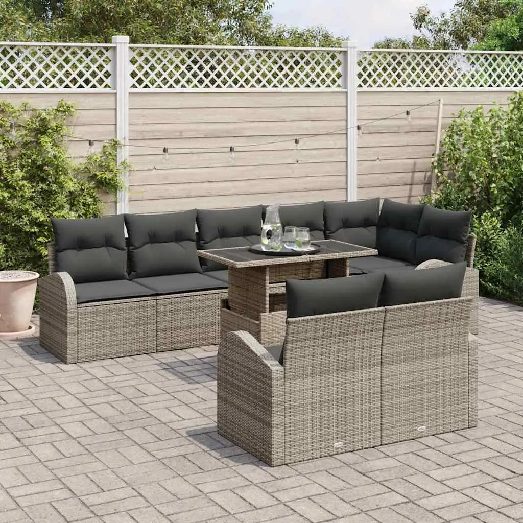 Garden Sofa Set 9 pcs Grey Poly Rattan Modular Outdoor Furniture with Storage