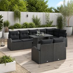 Garden Sofa Set Specifications: 9-Piece Modular Black Design