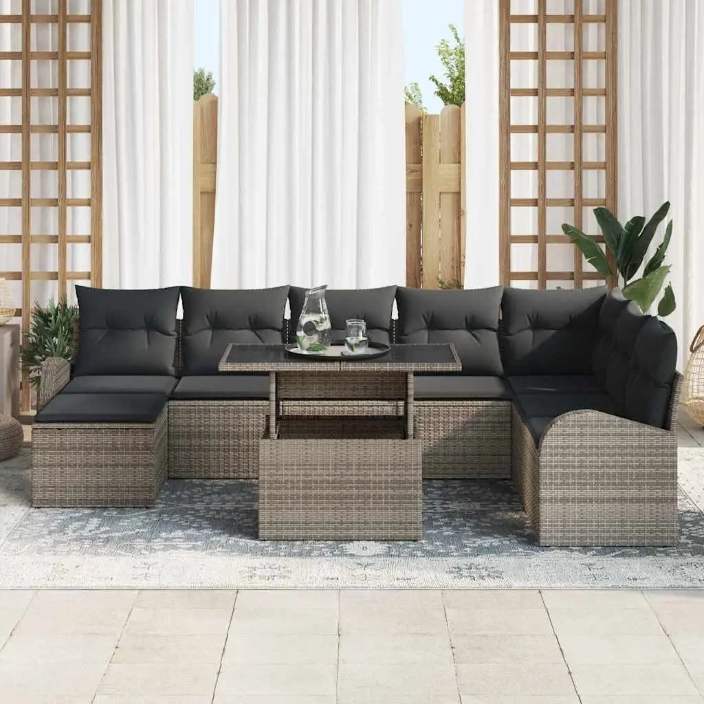 Garden Sofa Set 9 Pieces Grey Poly Rattan Modular Outdoor Furniture with