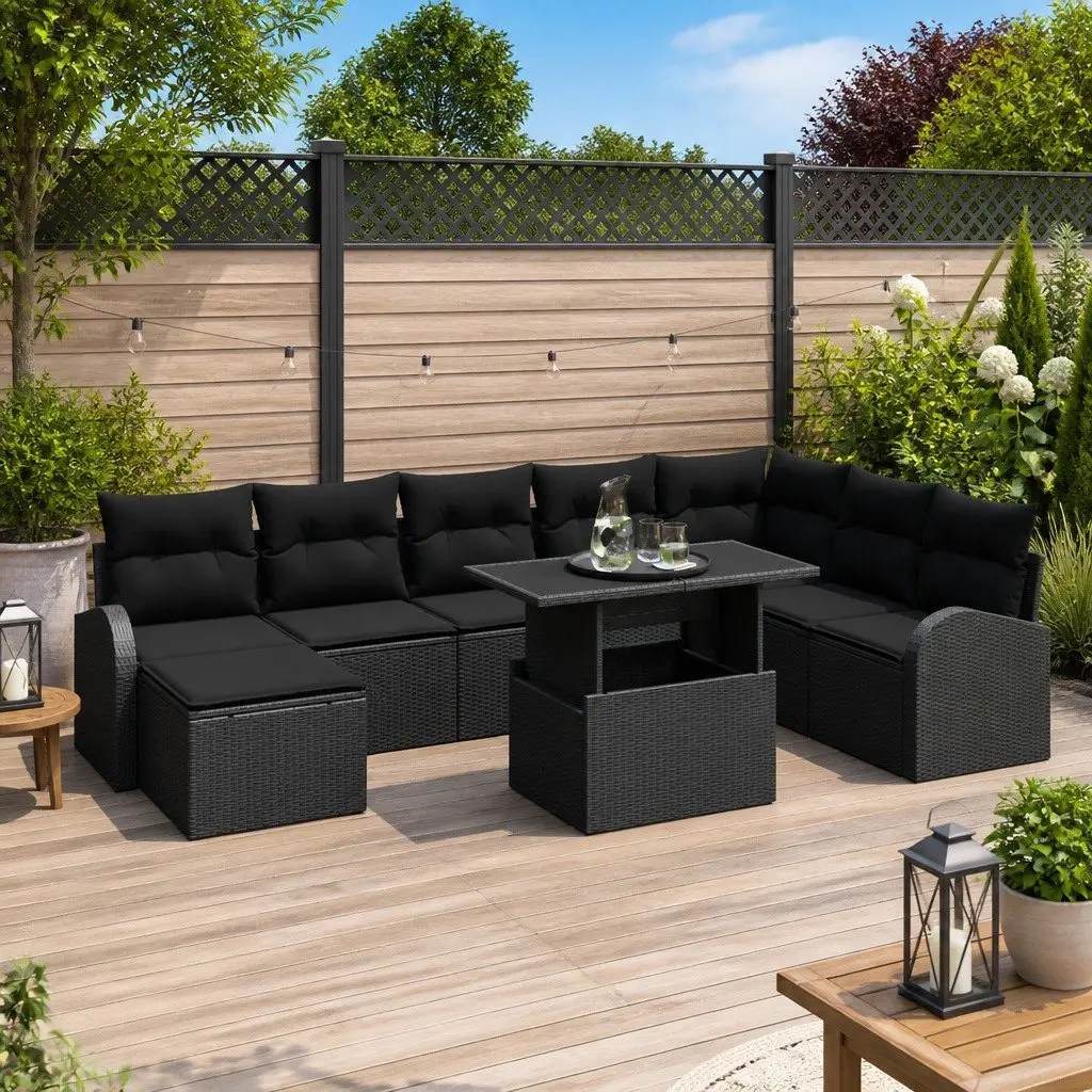 Modular Garden Sofa Set 9 Piece Outdoor Furniture Patio Seating Black