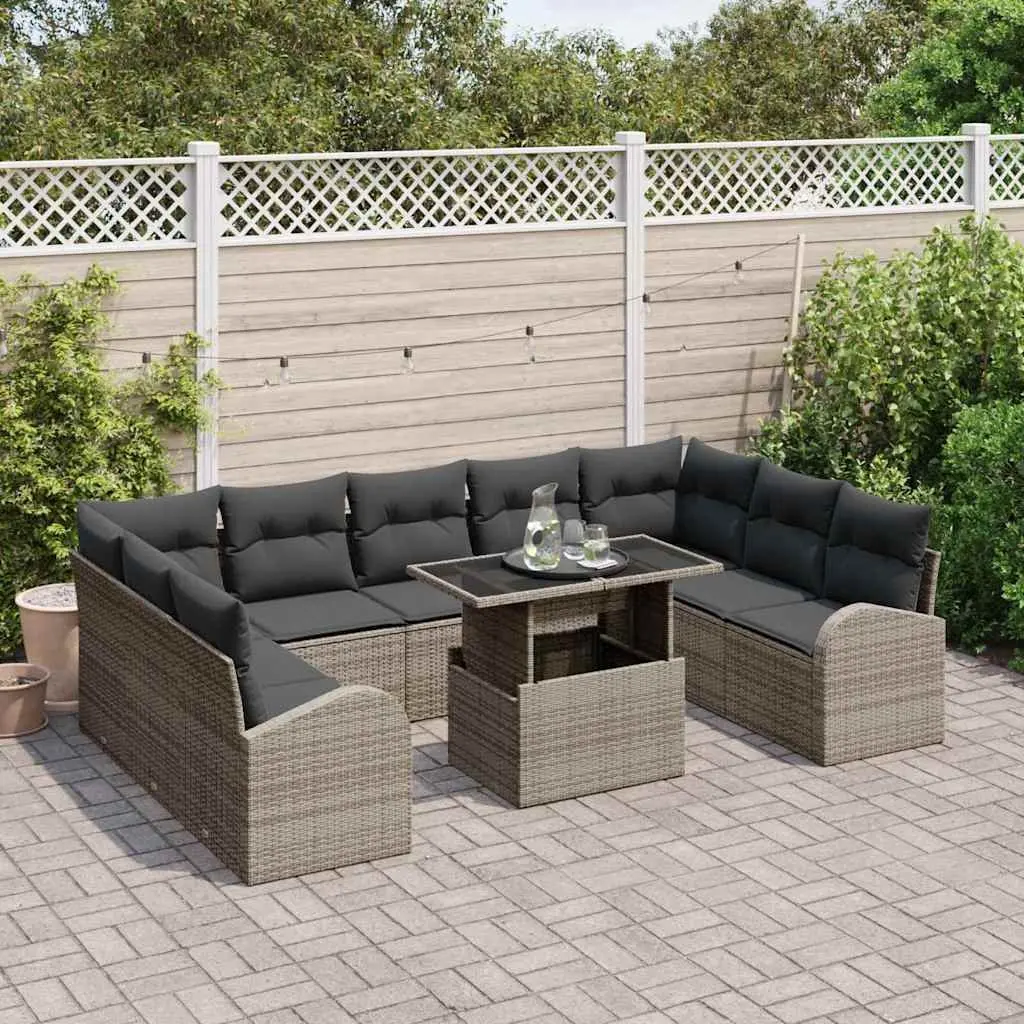 Modular Garden Sofa Set Outdoor Furniture 10 Pieces Grey Poly Rattan